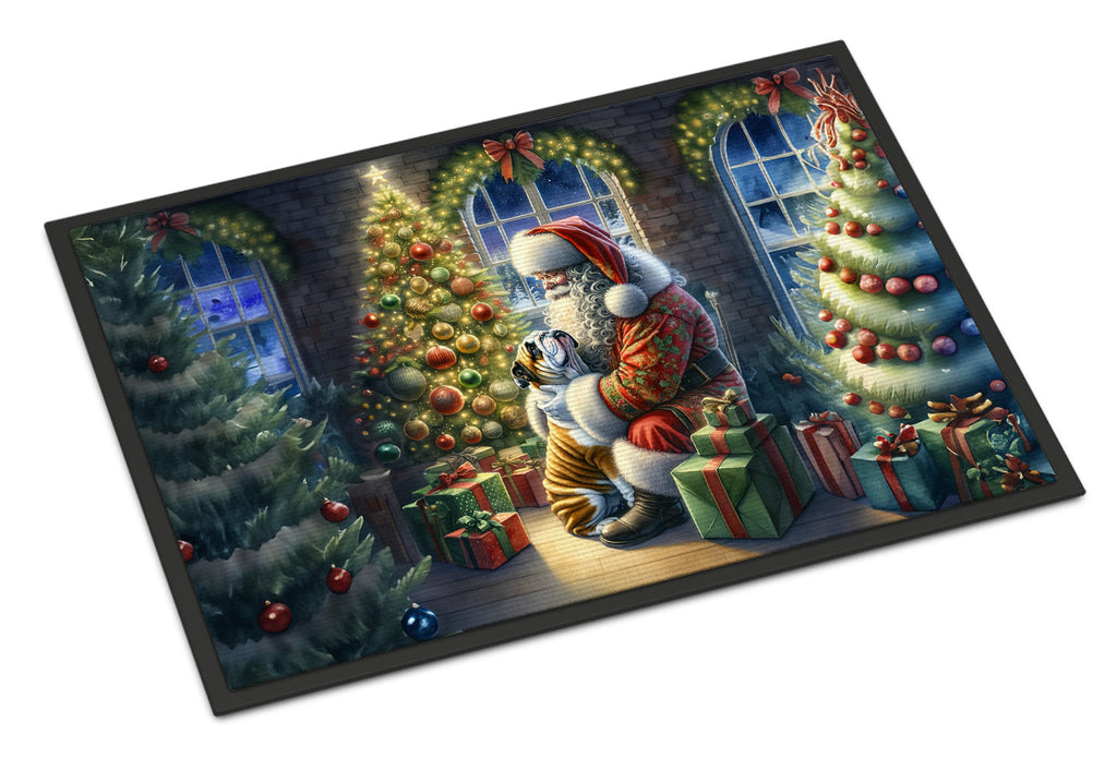 English Bulldog and Santa Claus Doormat Indoor Outdoor 24H X 36W Front Door Mat Rugs for Entryway, Non Slip Washable Low Pile,