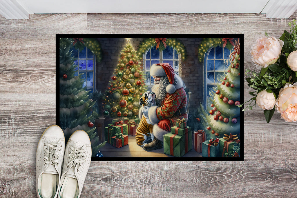 English Bulldog and Santa Claus Doormat Indoor Outdoor 24H X 36W Front Door Mat Rugs for Entryway, Non Slip Washable Low Pile,