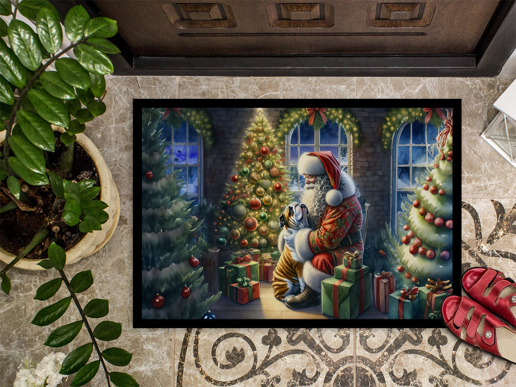 English Bulldog and Santa Claus Doormat Indoor Outdoor 24H X 36W Front Door Mat Rugs for Entryway, Non Slip Washable Low Pile,
