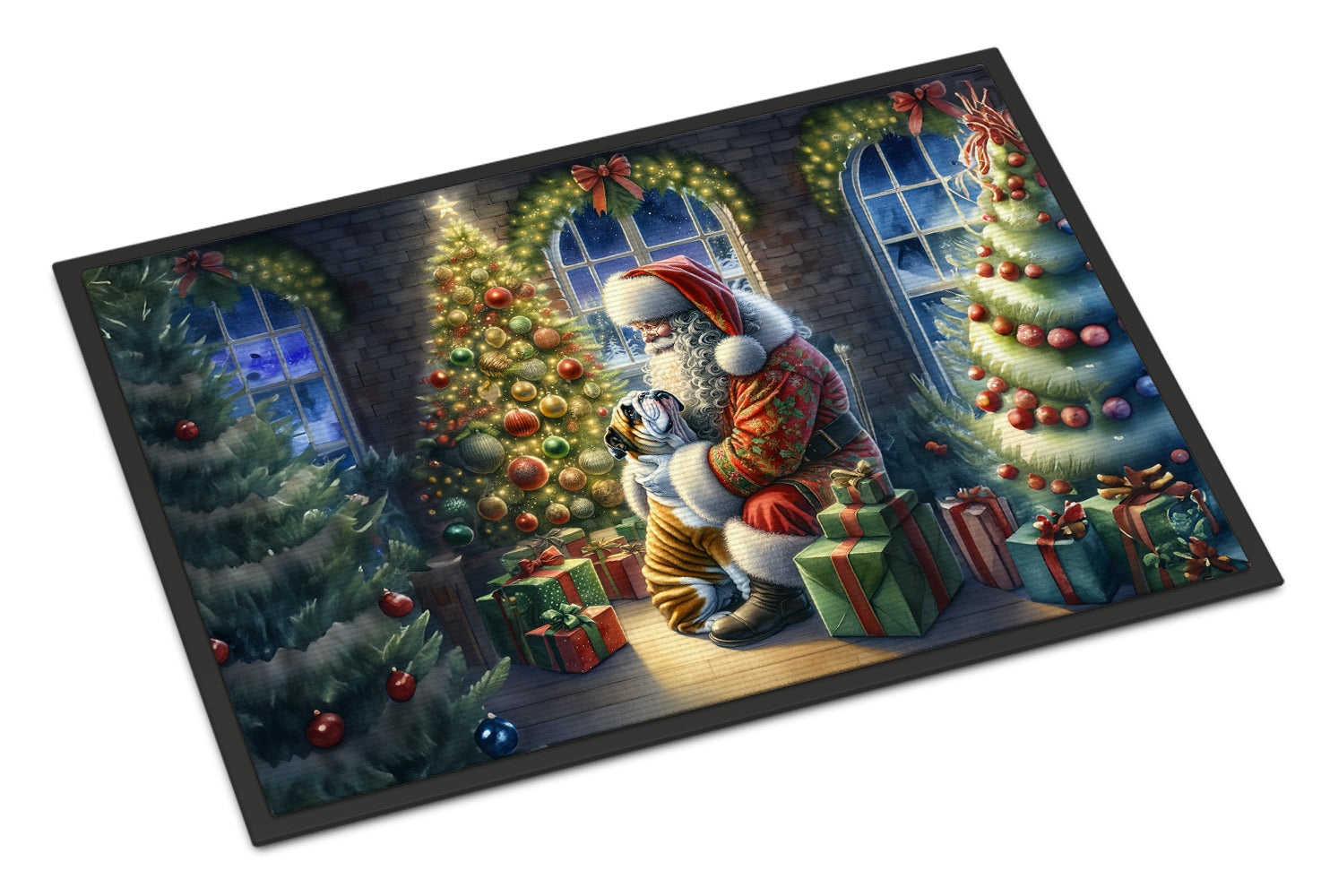 English Bulldog and Santa Claus Doormat Indoor Outdoor 18H X 27W Front Door Mat Rugs for Entryway, Non Slip Washable
