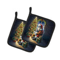 English Bulldog and Santa Claus Pot Holder Set of 2 Heat Resistant Quilted Hot Pads 7.5 x 7.5 Inch, Insulated Kitchen Trivets for Cooking & Baking