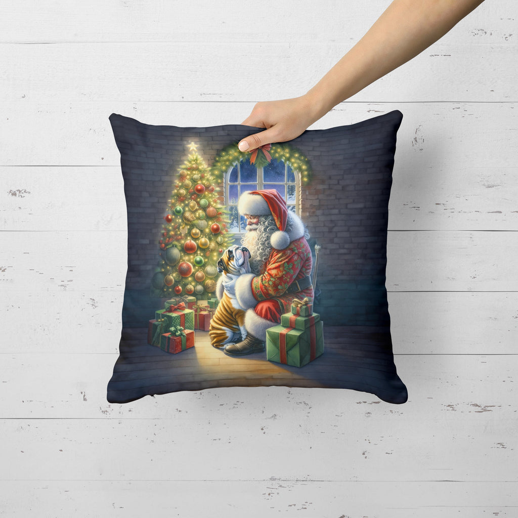 English Bulldog and Santa Claus Decorative Throw Pillow 18x18 Indoor Outdoor Accent Cushion, Fabric Cover with Insert for Sofa, Bed, Porch & Living Room