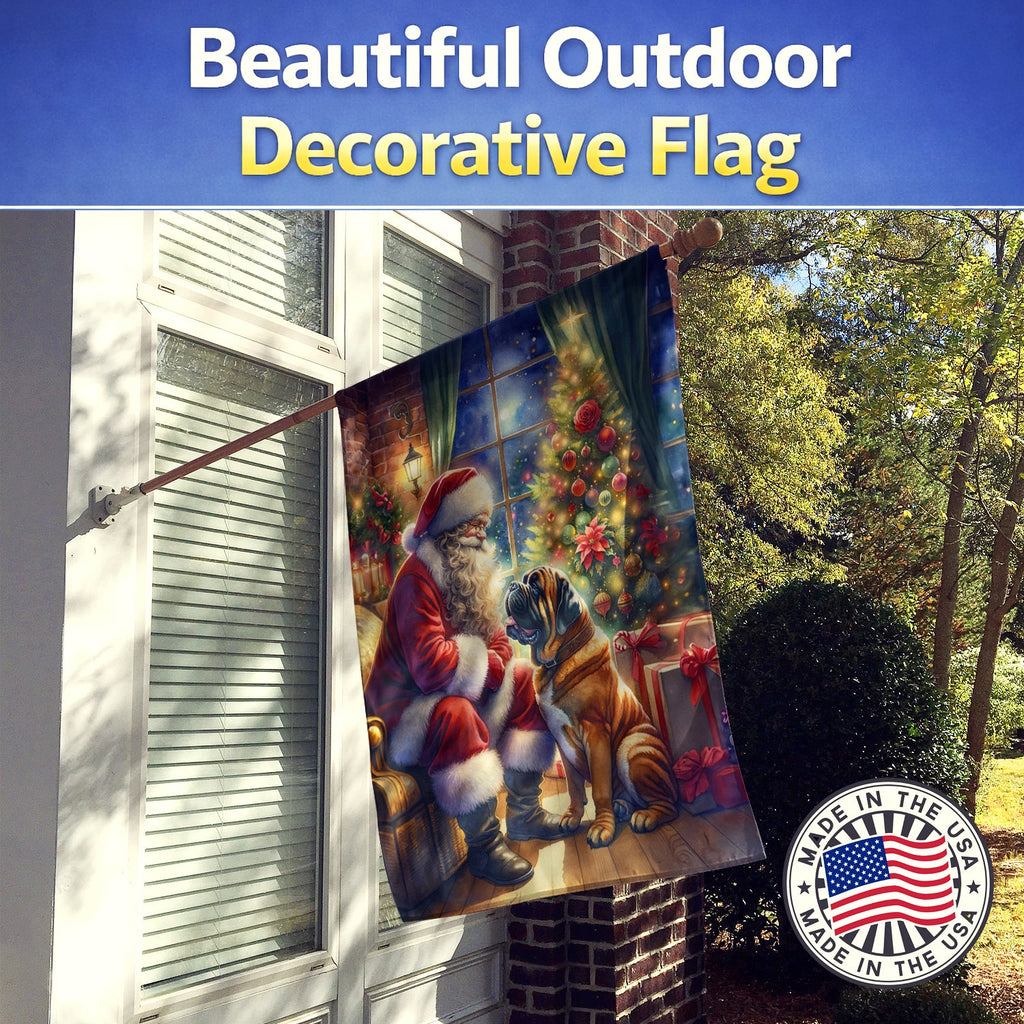 Bullmastiff and Santa Claus House Flag 28x40 Porch Sleeve Pole Decorative Outside Yard Banner Artwork Wall Hanging, Polyester