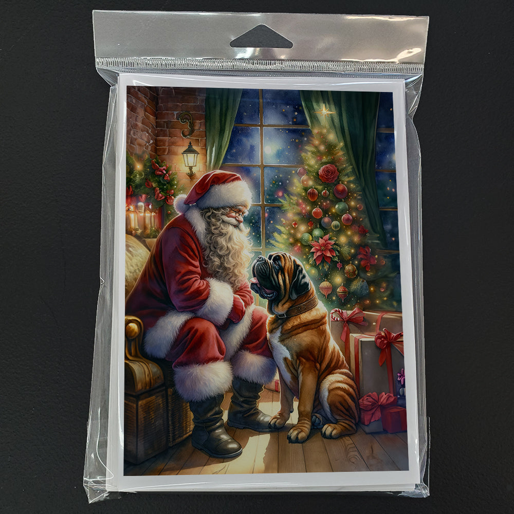 Bullmastiff and Santa Claus Greeting Cards Pack of 8 Blank Cards with Envelopes Whimsical A7 Size 5x7