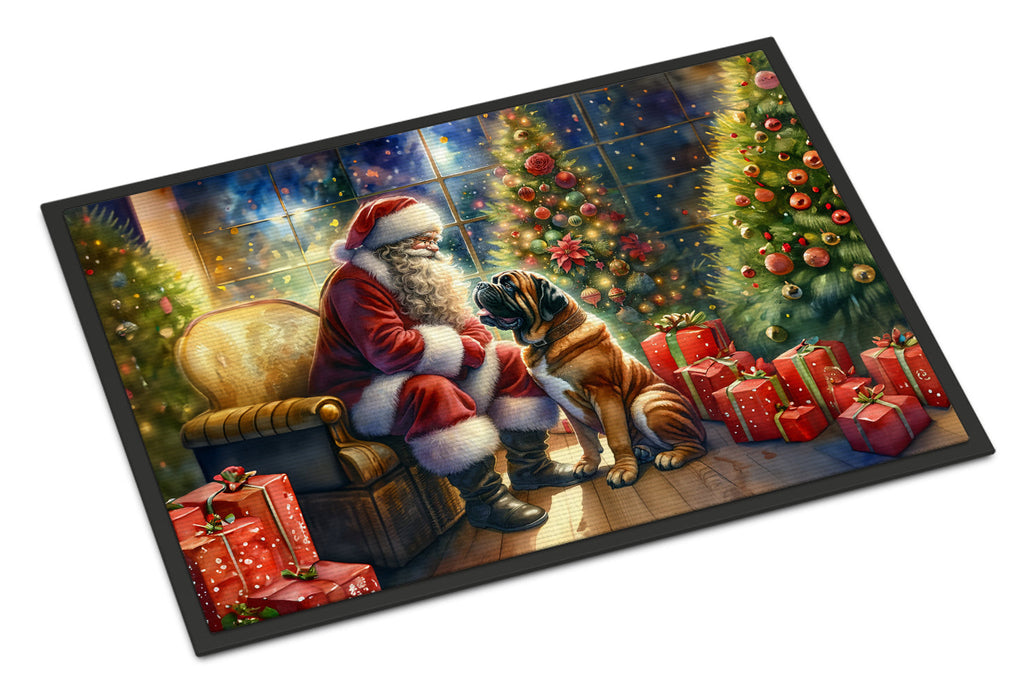 Bullmastiff and Santa Claus Doormat Indoor Outdoor 24H X 36W Front Door Mat Rugs for Entryway, Non Slip Washable Low Pile,