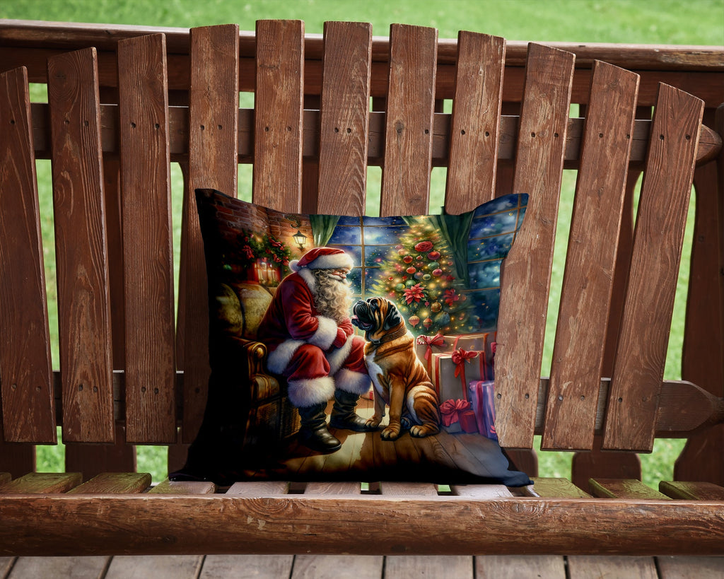 Bullmastiff and Santa Claus Decorative Throw Pillow 14x14 Indoor Outdoor Accent Cushion, Fabric Cover with Insert for Sofa, Bed, Porch & Living Room