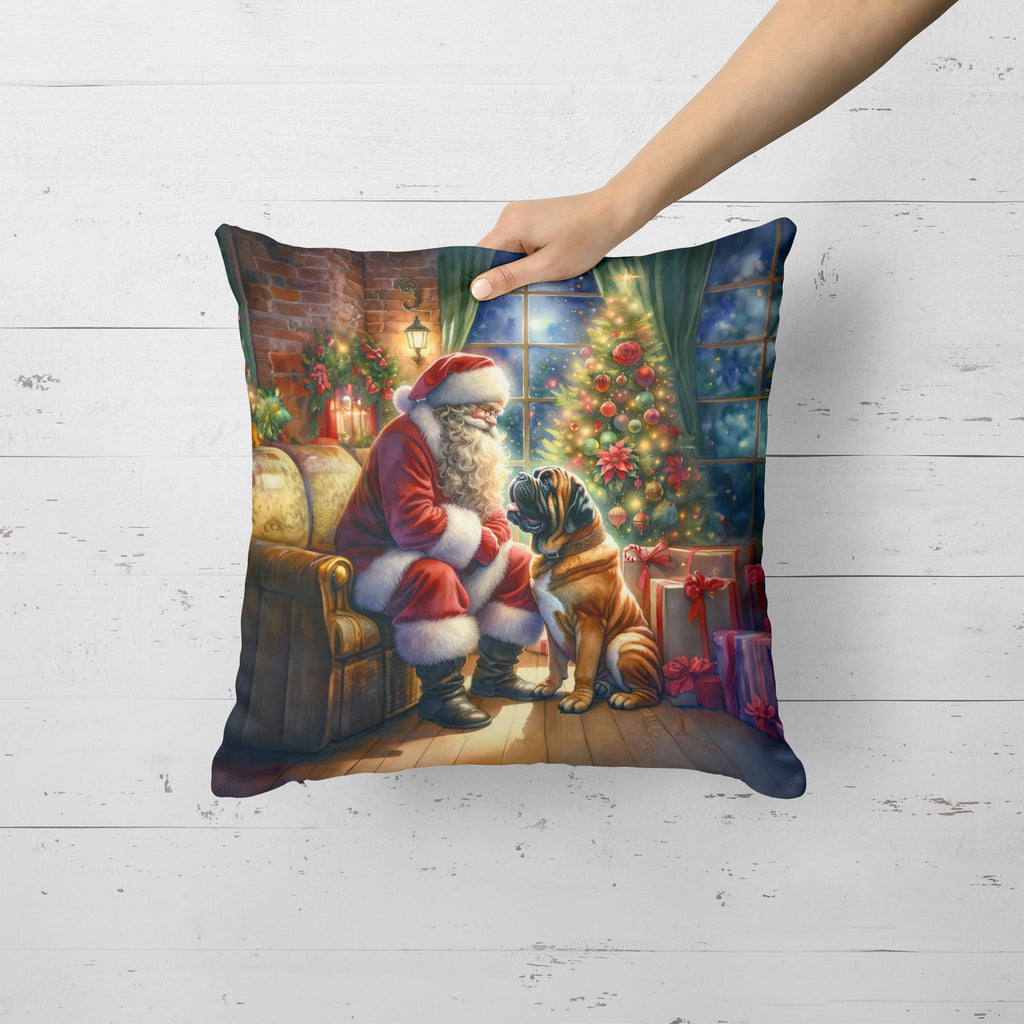 Bullmastiff and Santa Claus Decorative Throw Pillow 18x18 Indoor Outdoor Accent Cushion, Fabric Cover with Insert for Sofa, Bed, Porch & Living Room