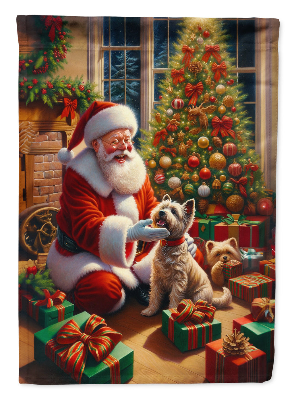Cairn Terrier and Santa Claus House Flag 28x40 Porch Sleeve Pole Decorative Outside Yard Banner Artwork Wall Hanging, Polyester