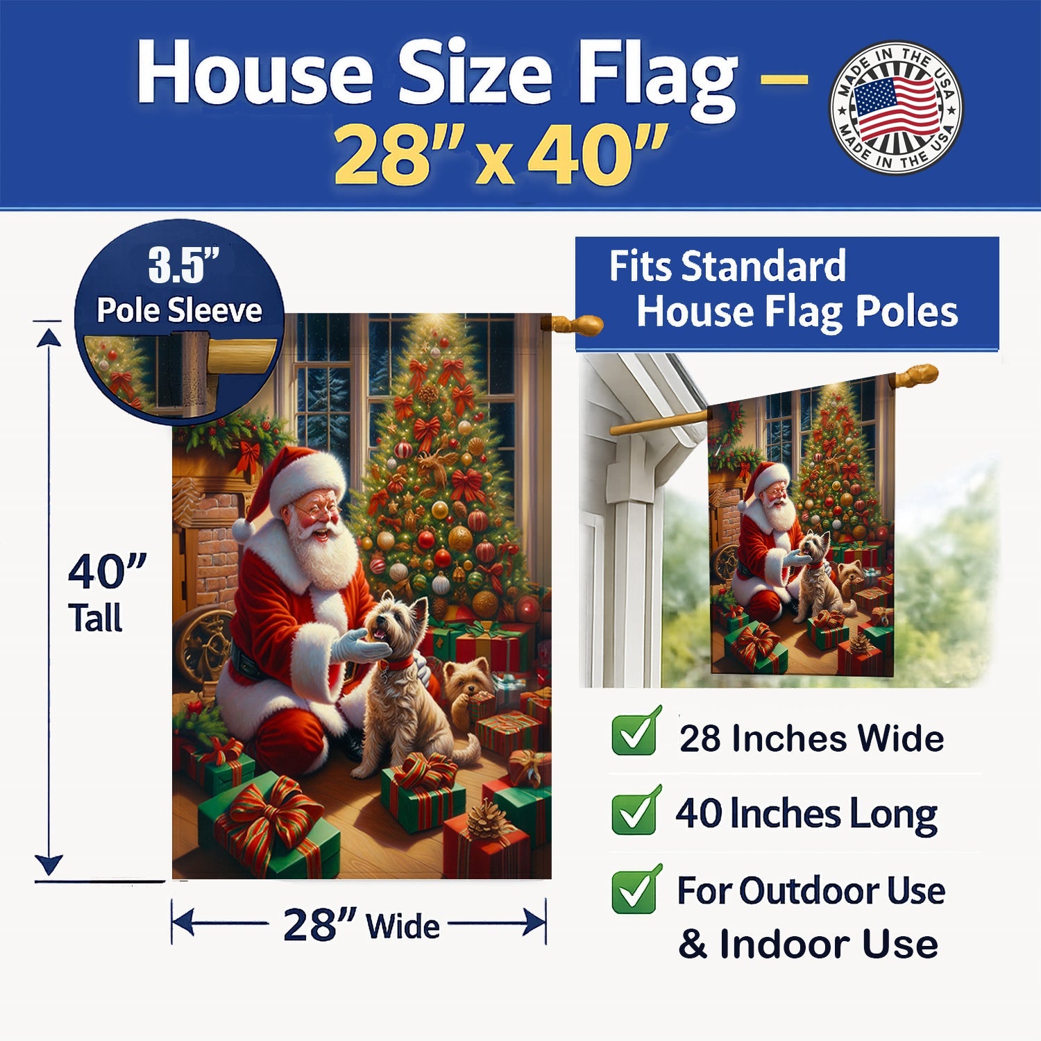 Cairn Terrier and Santa Claus House Flag 28x40 Porch Sleeve Pole Decorative Outside Yard Banner Artwork Wall Hanging, Polyester