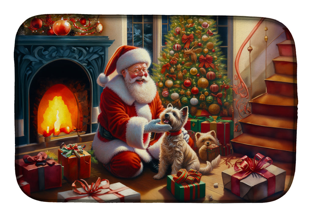 Cairn Terrier and Santa Claus Dish Drying Mat Absorbent Dish Drying Mat Pad for Kitchen Counter Dish Drainer Mat for Countertop, 14 x 21", Multicolor