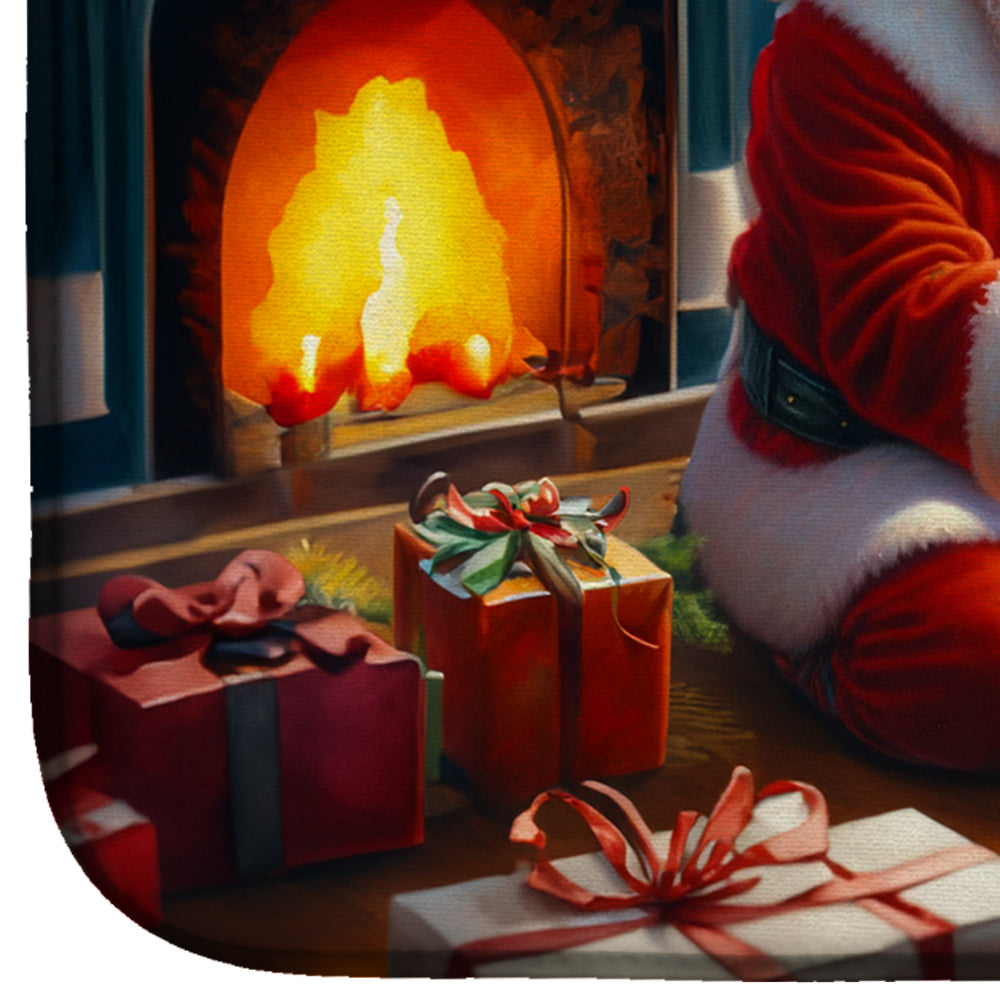 Cairn Terrier and Santa Claus Dish Drying Mat Absorbent Dish Drying Mat Pad for Kitchen Counter Dish Drainer Mat for Countertop, 14 x 21", Multicolor
