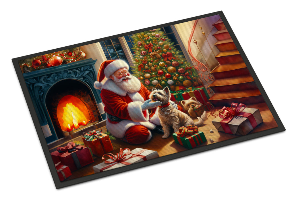 Cairn Terrier and Santa Claus Doormat Indoor Outdoor 24H X 36W Front Door Mat Rugs for Entryway, Non Slip Washable Low Pile,