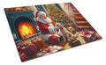 Cairn Terrier and Santa Claus Cutting Board Tempered Glass Kitchen Cutting Surface, Heat Resistant Chopping, Non-Slip Feet, Food Prep & Serving