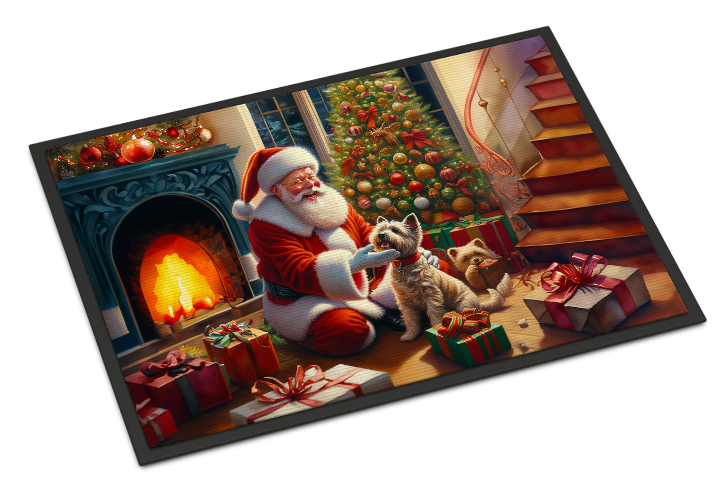 Cairn Terrier and Santa Claus Doormat Indoor Outdoor 18H X 27W Front Door Mat Rugs for Entryway, Non Slip Washable