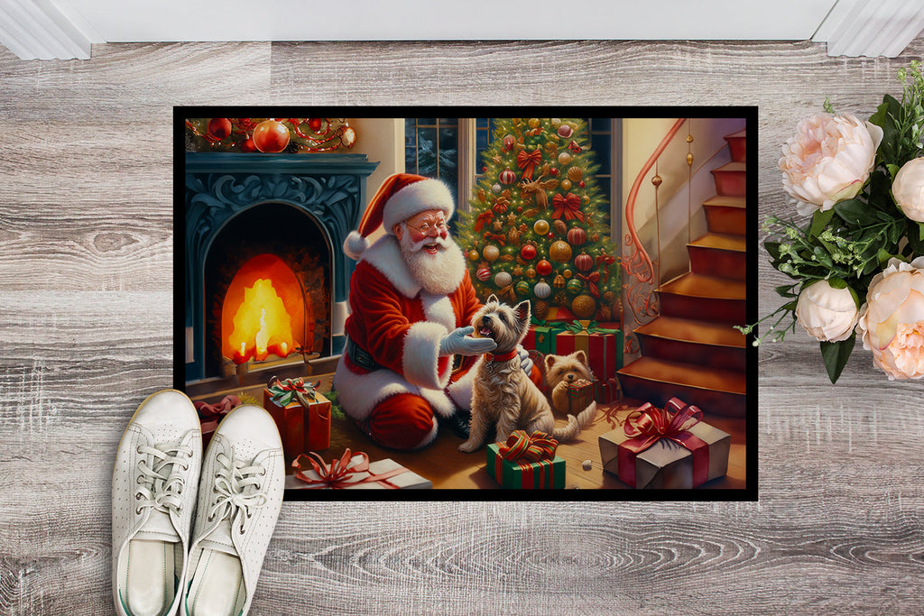 Cairn Terrier and Santa Claus Doormat Indoor Outdoor 18H X 27W Front Door Mat Rugs for Entryway, Non Slip Washable