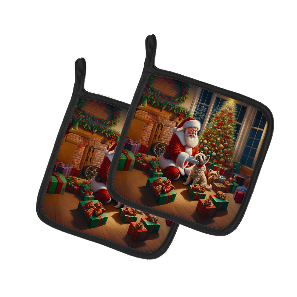 Cairn Terrier and Santa Claus Pot Holder Set of 2 Heat Resistant Quilted Hot Pads 7.5 x 7.5 Inch, Insulated Kitchen Trivets for Cooking & Baking