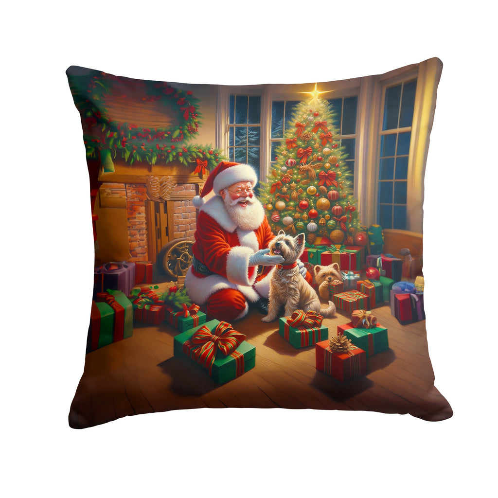 Cairn Terrier and Santa Claus Decorative Throw Pillow 14x14 Indoor Outdoor Accent Cushion, Fabric Cover with Insert for Sofa, Bed, Porch & Living Room