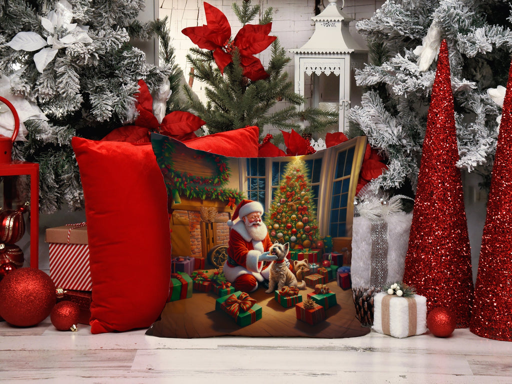 Cairn Terrier and Santa Claus Decorative Throw Pillow 14x14 Indoor Outdoor Accent Cushion, Fabric Cover with Insert for Sofa, Bed, Porch & Living Room