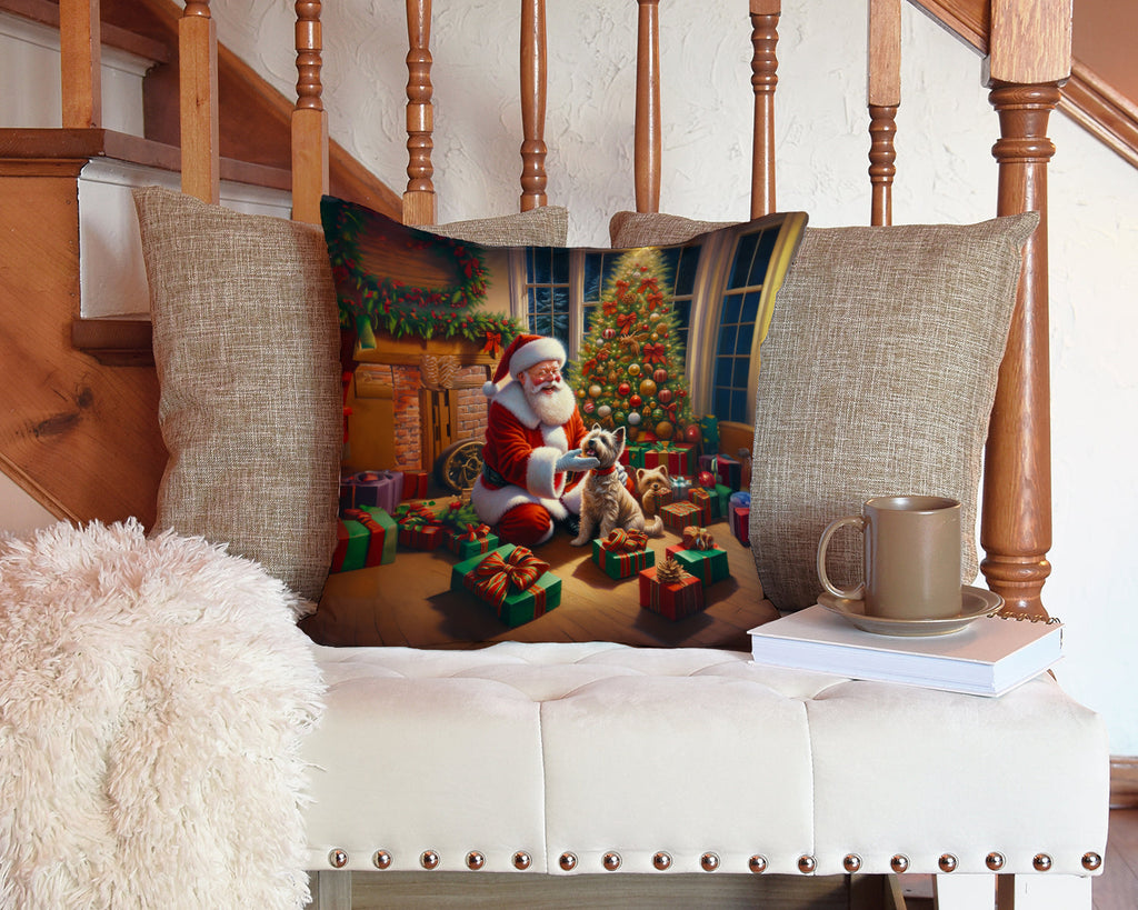 Cairn Terrier and Santa Claus Decorative Throw Pillow 14x14 Indoor Outdoor Accent Cushion, Fabric Cover with Insert for Sofa, Bed, Porch & Living Room