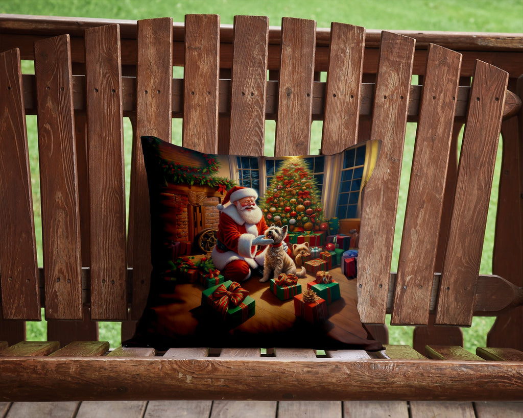 Cairn Terrier and Santa Claus Decorative Throw Pillow 14x14 Indoor Outdoor Accent Cushion, Fabric Cover with Insert for Sofa, Bed, Porch & Living Room