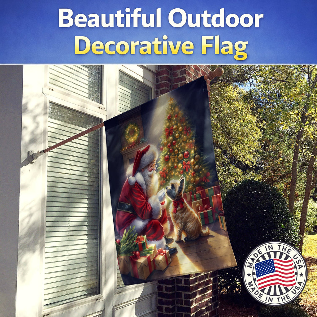 Cairn Terrier and Santa Claus House Flag 28x40 Porch Sleeve Pole Decorative Outside Yard Banner Artwork Wall Hanging, Polyester