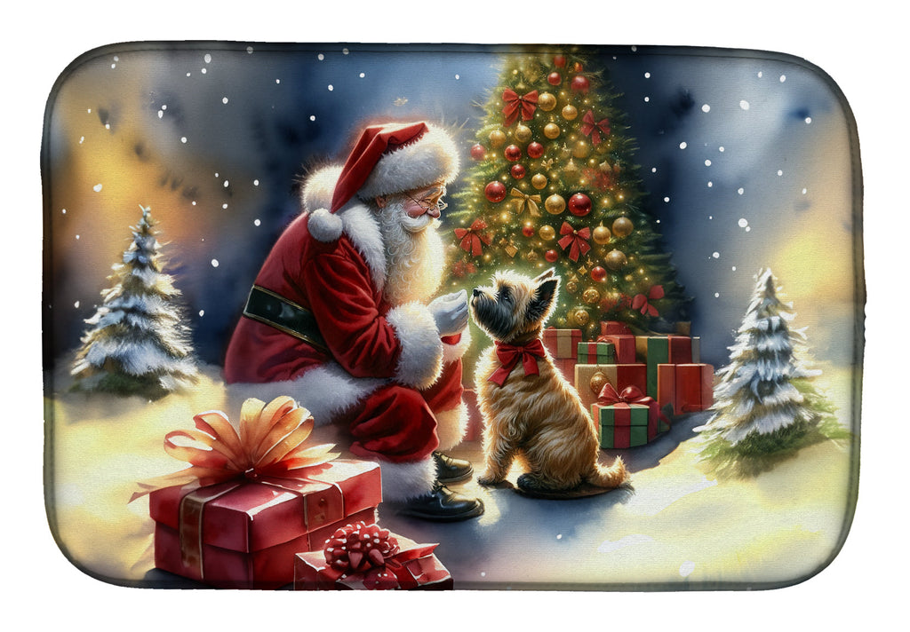 Cairn Terrier and Santa Claus Dish Drying Mat Absorbent Dish Drying Mat Pad for Kitchen Counter Dish Drainer Mat for Countertop, 14 x 21", Multicolor