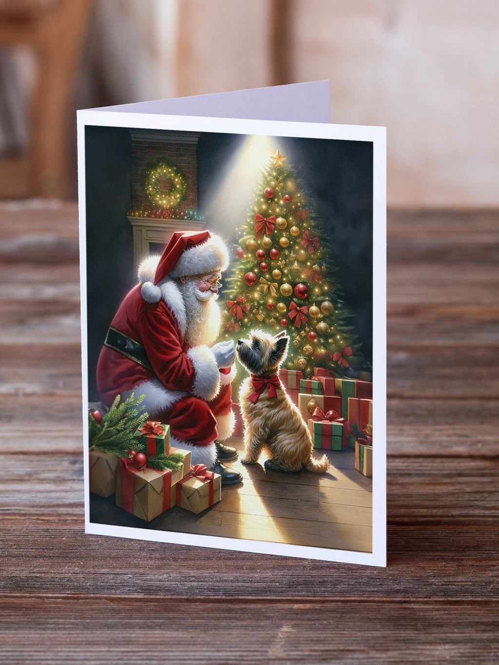 Cairn Terrier and Santa Claus Greeting Cards Pack of 8 Blank Cards with Envelopes Whimsical A7 Size 5x7