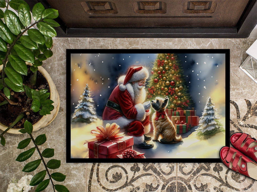 Cairn Terrier and Santa Claus Doormat Indoor Outdoor 24H X 36W Front Door Mat Rugs for Entryway, Non Slip Washable Low Pile,