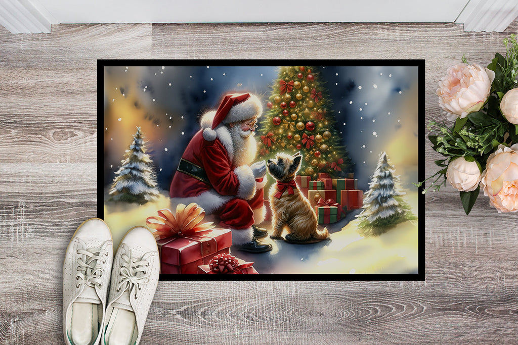 Cairn Terrier and Santa Claus Doormat Indoor Outdoor 18H X 27W Front Door Mat Rugs for Entryway, Non Slip Washable