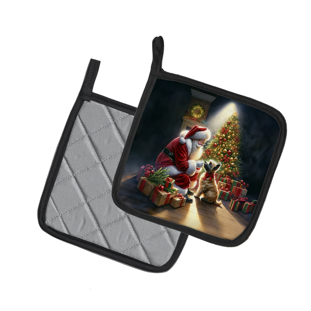 Cairn Terrier and Santa Claus Pot Holder Set of 2 Heat Resistant Quilted Hot Pads 7.5 x 7.5 Inch, Insulated Kitchen Trivets for Cooking & Baking