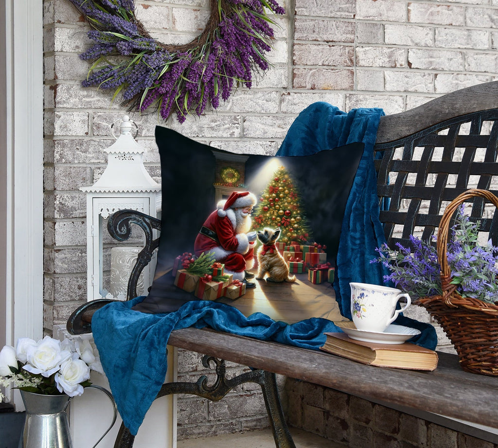 Cairn Terrier and Santa Claus Decorative Throw Pillow 18x18 Indoor Outdoor Accent Cushion, Fabric Cover with Insert for Sofa, Bed, Porch & Living Room