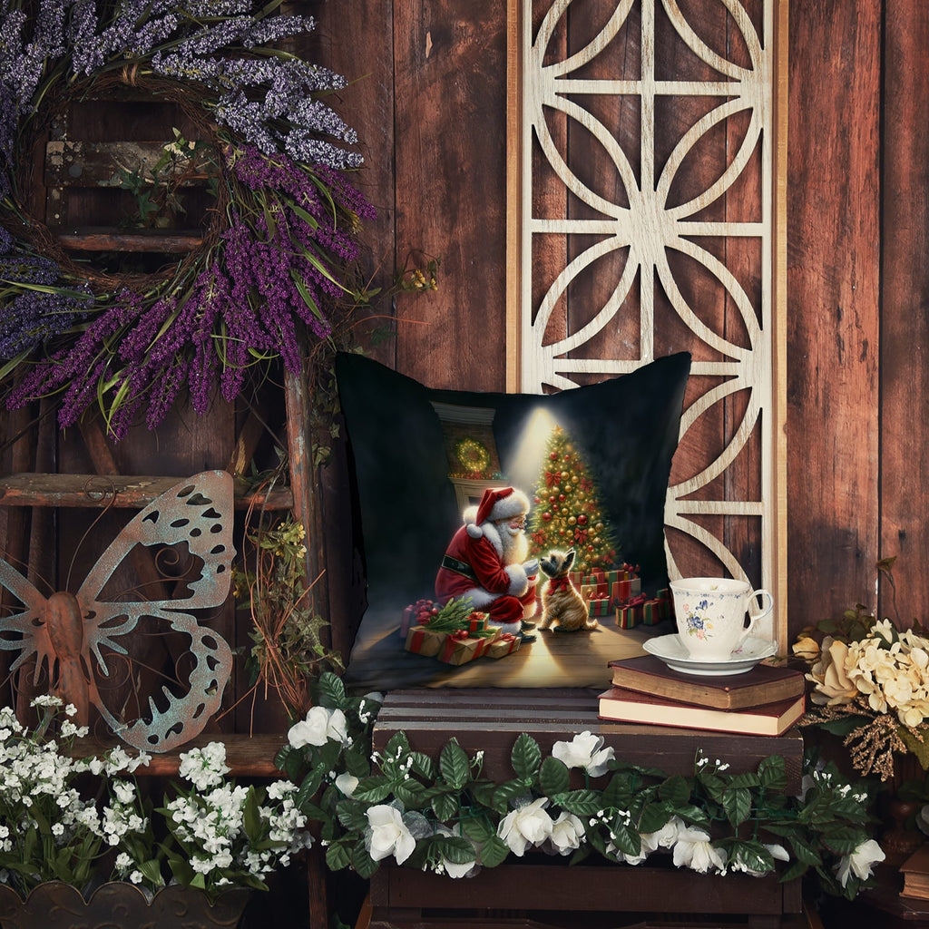 Cairn Terrier and Santa Claus Decorative Throw Pillow 18x18 Indoor Outdoor Accent Cushion, Fabric Cover with Insert for Sofa, Bed, Porch & Living Room