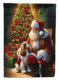 Cavalier Spaniel and Santa Claus House Flag 28x40 Porch Sleeve Pole Decorative Outside Yard Banner Artwork Wall Hanging, Polyester