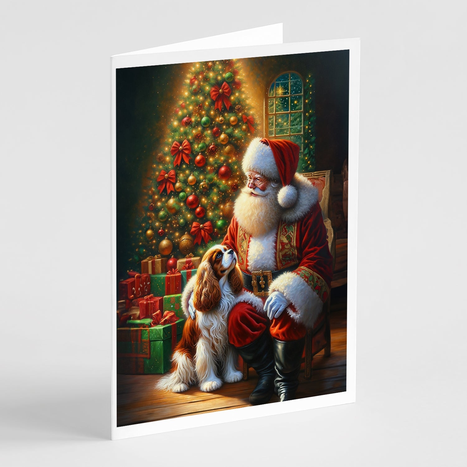 Cavalier Spaniel and Santa Claus Greeting Cards Pack of 8 Blank Cards with Envelopes Whimsical A7 Size 5x7