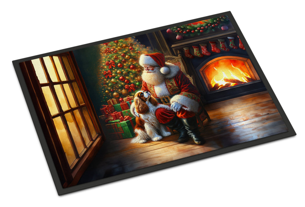 Cavalier Spaniel and Santa Claus Doormat Indoor Outdoor 18H X 27W Front Door Mat Rugs for Entryway, Non Slip Washable