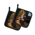 Cavalier Spaniel and Santa Claus Pot Holder Set of 2 Heat Resistant Quilted Hot Pads 7.5 x 7.5 Inch, Insulated Kitchen Trivets for Cooking & Baking