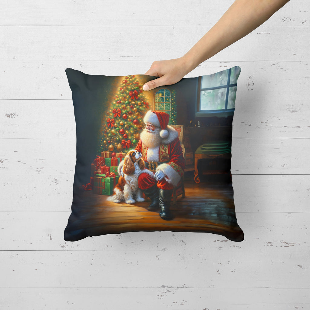 Cavalier Spaniel and Santa Claus Decorative Throw Pillow 18x18 Indoor Outdoor Accent Cushion, Fabric Cover with Insert for Sofa, Bed, Porch & Living Room