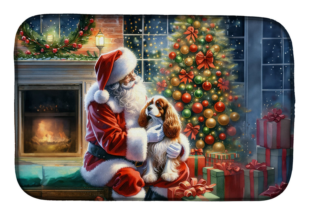 Cavalier Spaniel and Santa Claus Dish Drying Mat Absorbent Dish Drying Mat Pad for Kitchen Counter Dish Drainer Mat for Countertop, 14 x 21", Multicolor