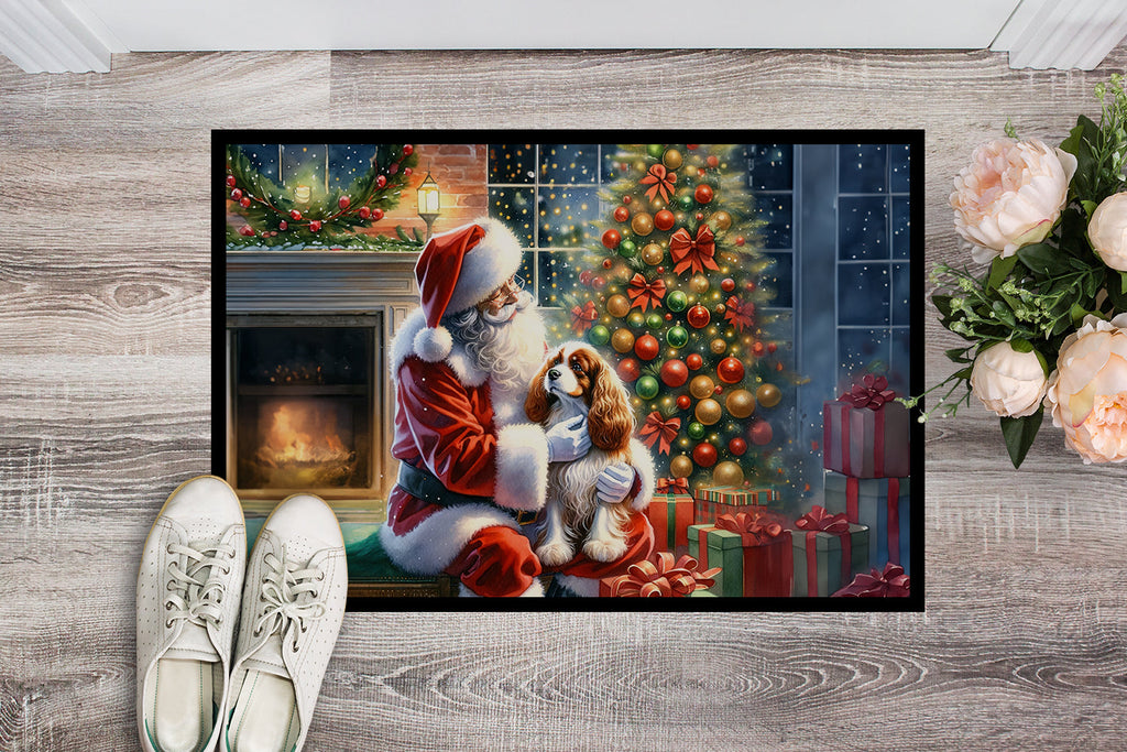 Cavalier Spaniel and Santa Claus Doormat Indoor Outdoor 24H X 36W Front Door Mat Rugs for Entryway, Non Slip Washable Low Pile,