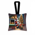 Cavalier Spaniel and Santa Claus Hanging Square Fabric Ornament 3.5 × 3.5 Decorative Door-Knob & Tree Hanger, Soft Fabric