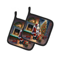 Cavalier Spaniel and Santa Claus Pot Holder Set of 2 Heat Resistant Quilted Hot Pads 7.5 x 7.5 Inch, Insulated Kitchen Trivets for Cooking & Baking