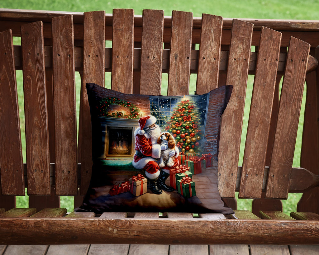 Cavalier Spaniel and Santa Claus Decorative Throw Pillow 14x14 Indoor Outdoor Accent Cushion, Fabric Cover with Insert for Sofa, Bed, Porch & Living Room