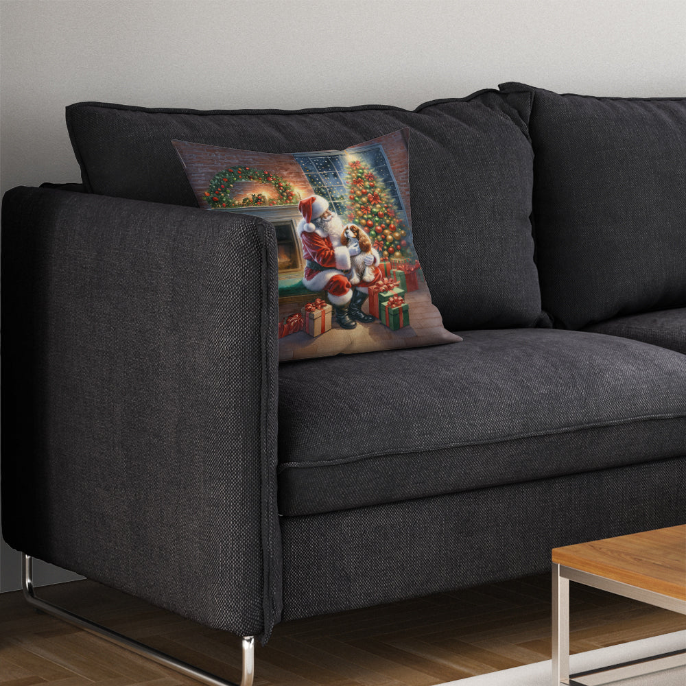 Cavalier Spaniel and Santa Claus Decorative Throw Pillow 14x14 Indoor Outdoor Accent Cushion, Fabric Cover with Insert for Sofa, Bed, Porch & Living Room