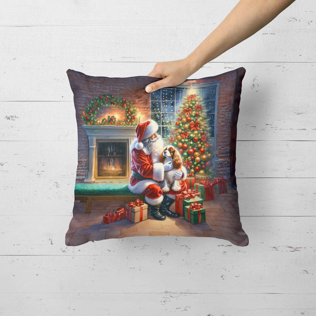 Cavalier Spaniel and Santa Claus Decorative Throw Pillow 18x18 Indoor Outdoor Accent Cushion, Fabric Cover with Insert for Sofa, Bed, Porch & Living Room