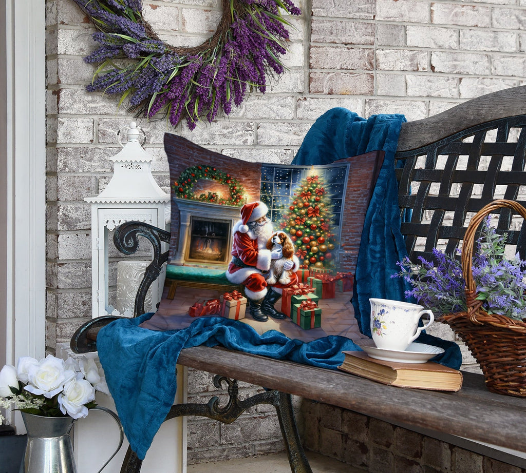 Cavalier Spaniel and Santa Claus Decorative Throw Pillow 18x18 Indoor Outdoor Accent Cushion, Fabric Cover with Insert for Sofa, Bed, Porch & Living Room