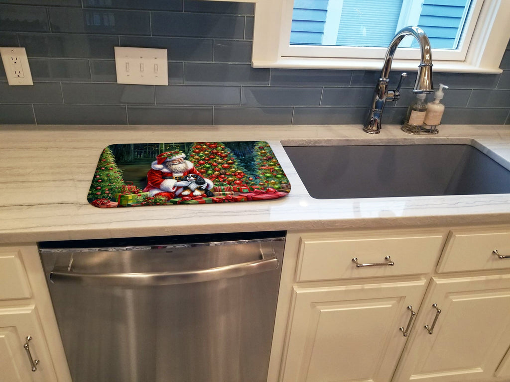 Cavalier Spaniel and Santa Claus Dish Drying Mat Absorbent Dish Drying Mat Pad for Kitchen Counter Dish Drainer Mat for Countertop, 14 x 21", Multicolor