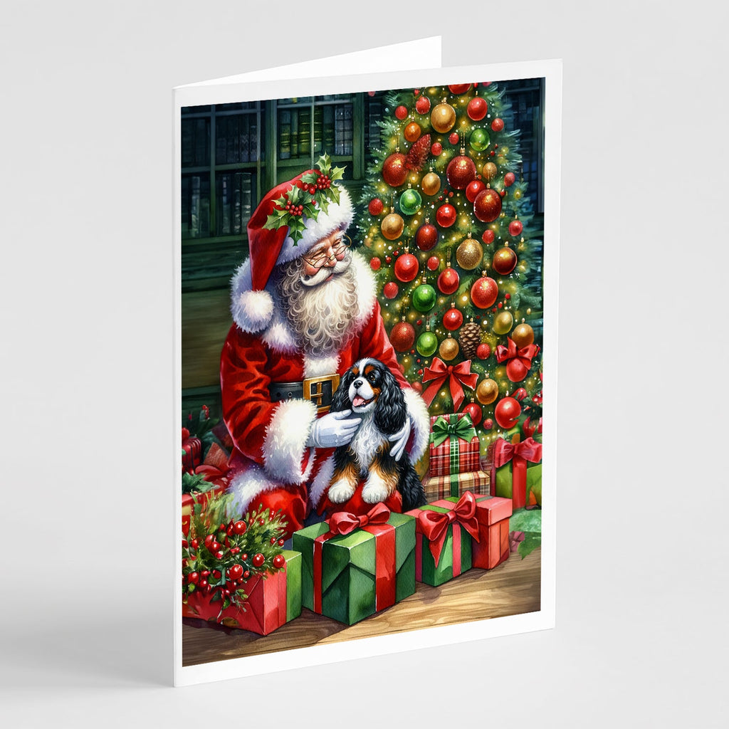 Cavalier Spaniel and Santa Claus Greeting Cards Pack of 8 Blank Cards with Envelopes Whimsical A7 Size 5x7
