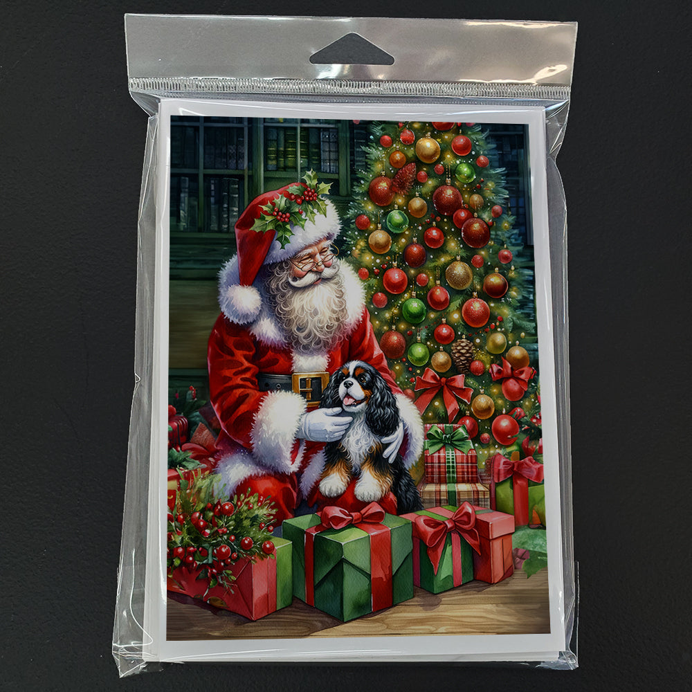 Cavalier Spaniel and Santa Claus Greeting Cards Pack of 8 Blank Cards with Envelopes Whimsical A7 Size 5x7