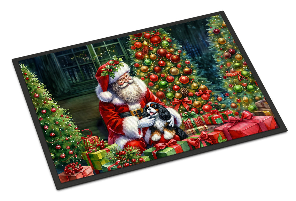 Cavalier Spaniel and Santa Claus Doormat Indoor Outdoor 24H X 36W Front Door Mat Rugs for Entryway, Non Slip Washable Low Pile,