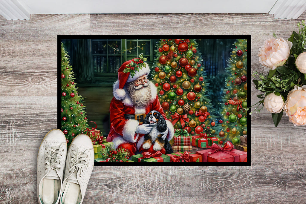Cavalier Spaniel and Santa Claus Doormat Indoor Outdoor 24H X 36W Front Door Mat Rugs for Entryway, Non Slip Washable Low Pile,